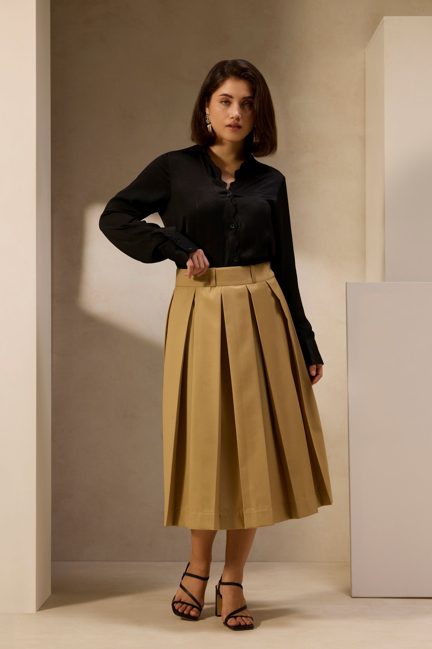 Brown Box Pleated Skirt