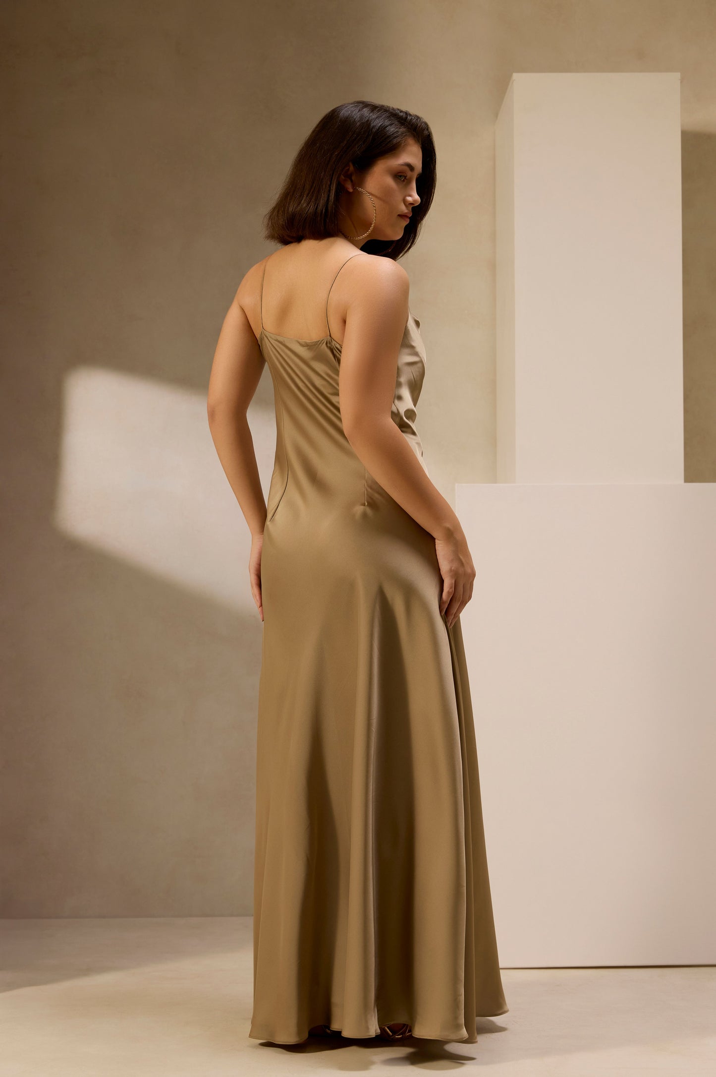 Dusky Brown Satin Slip Dress