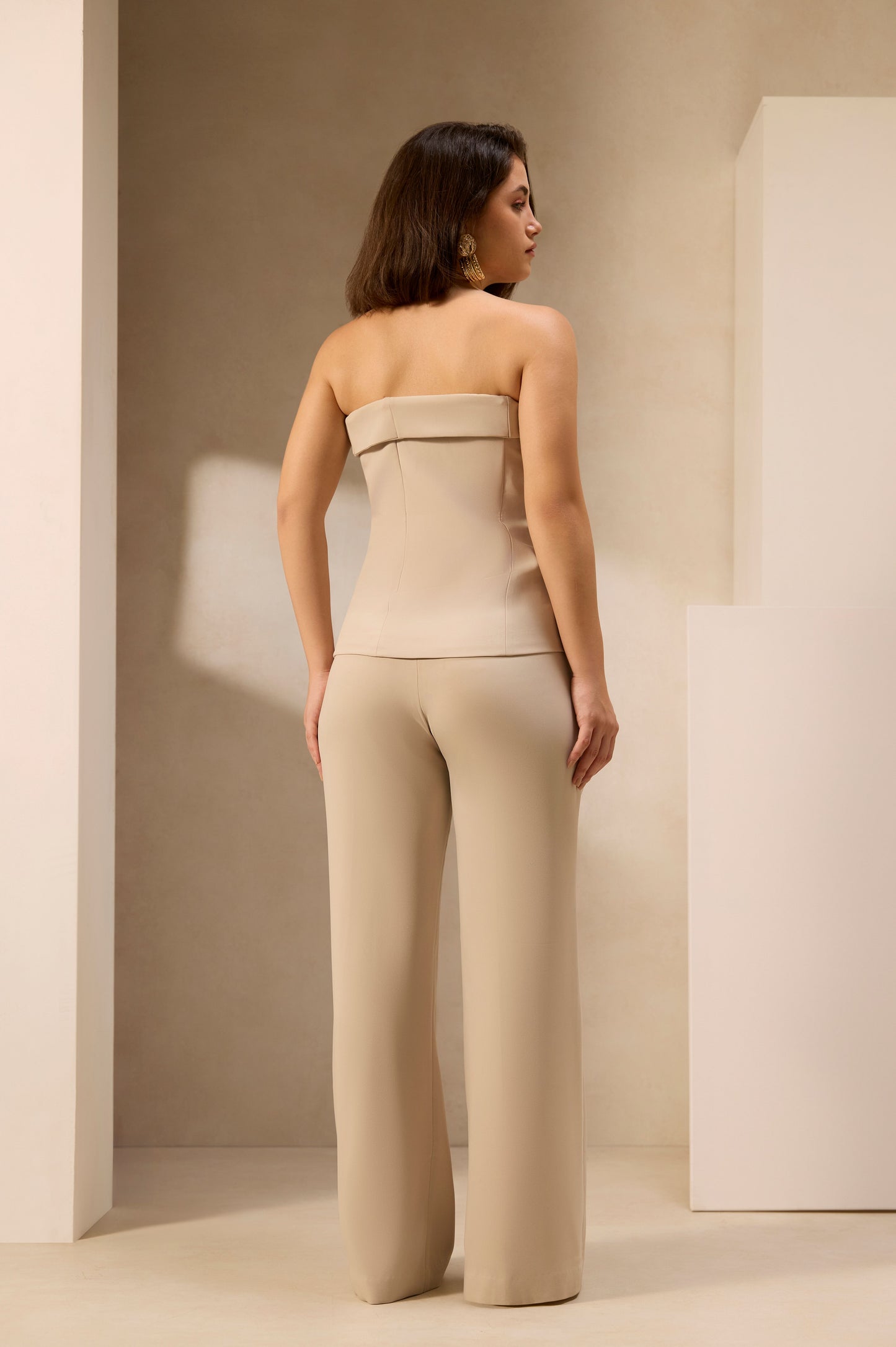 Beige Double-Breasted Tailored Top