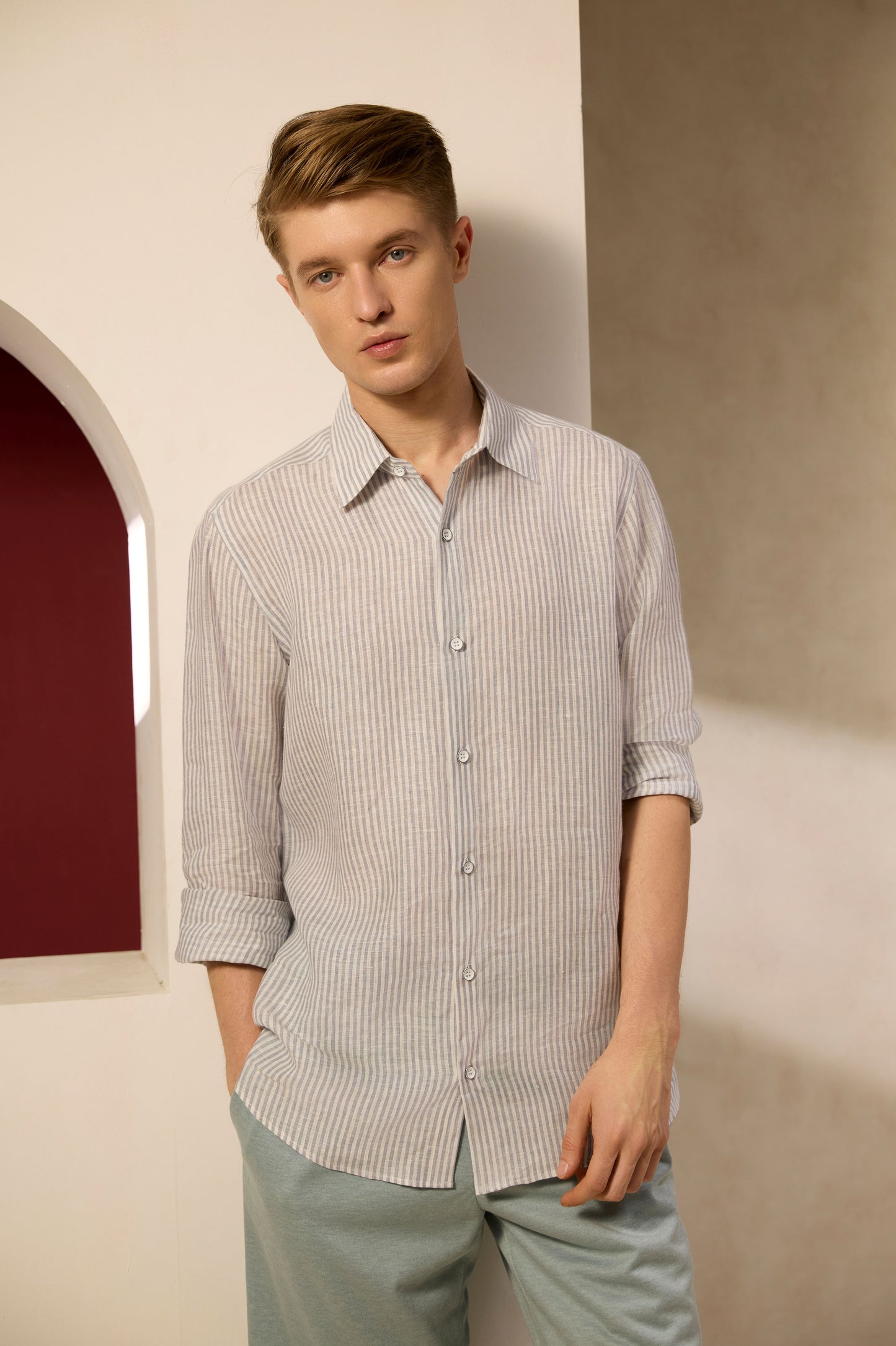 Coastal Breeze Pinstripe Linen Shirt