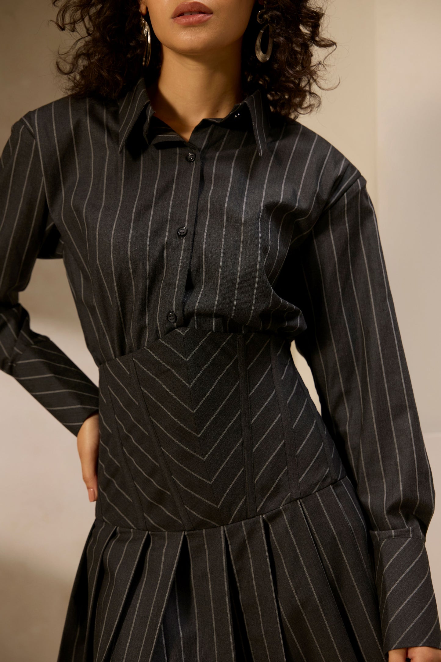 Powerlines Pinstripe Corset Dress