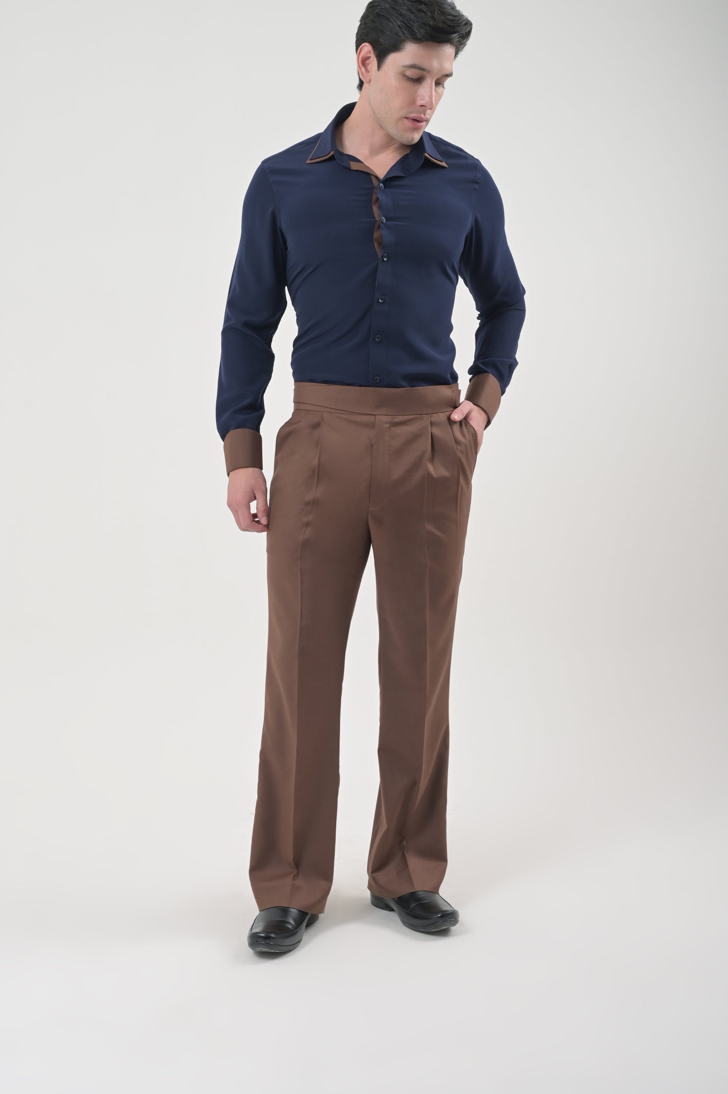 Navy Shirt with Brown Cuff