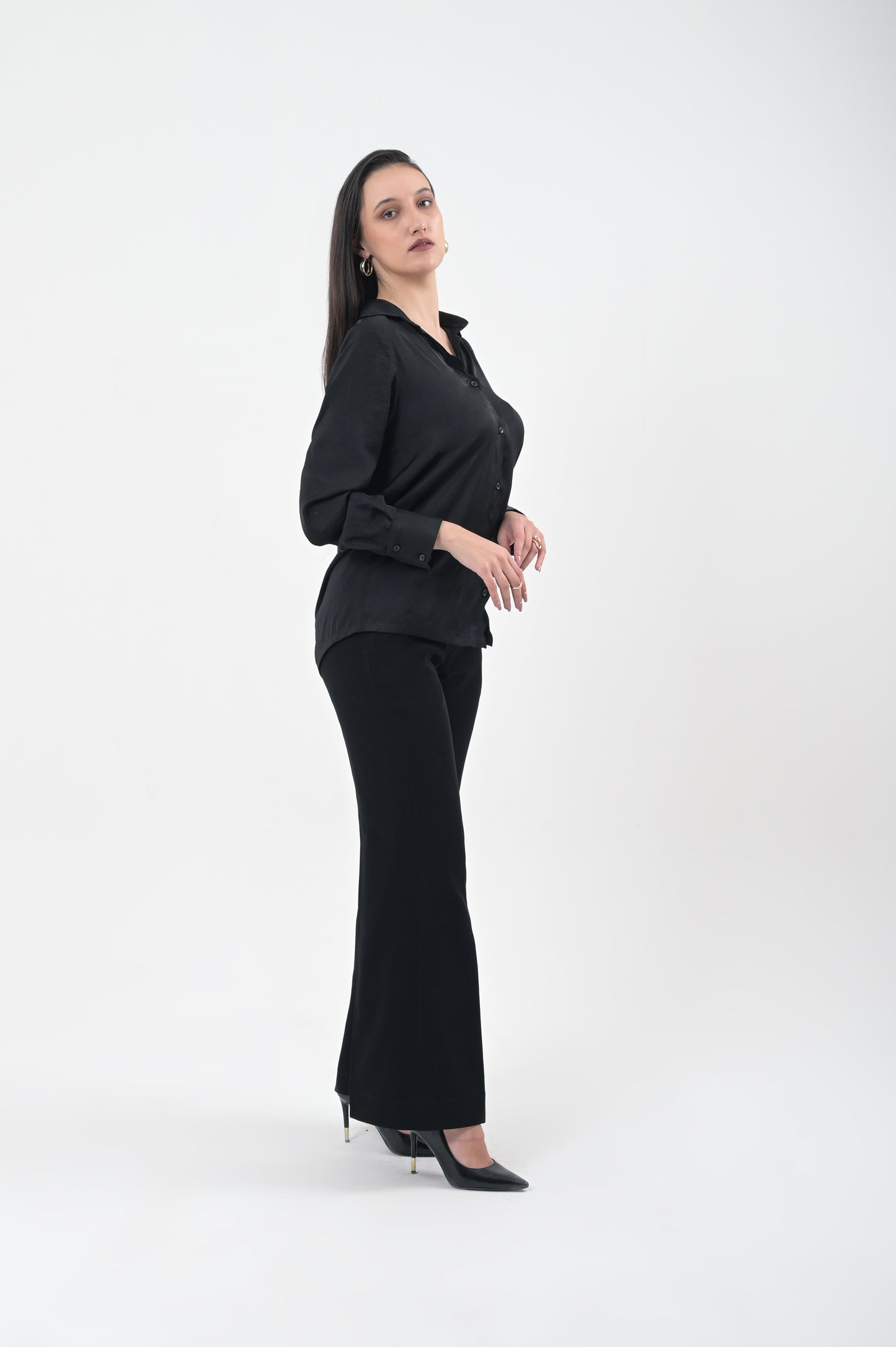 Black Satin Scallop Shirt