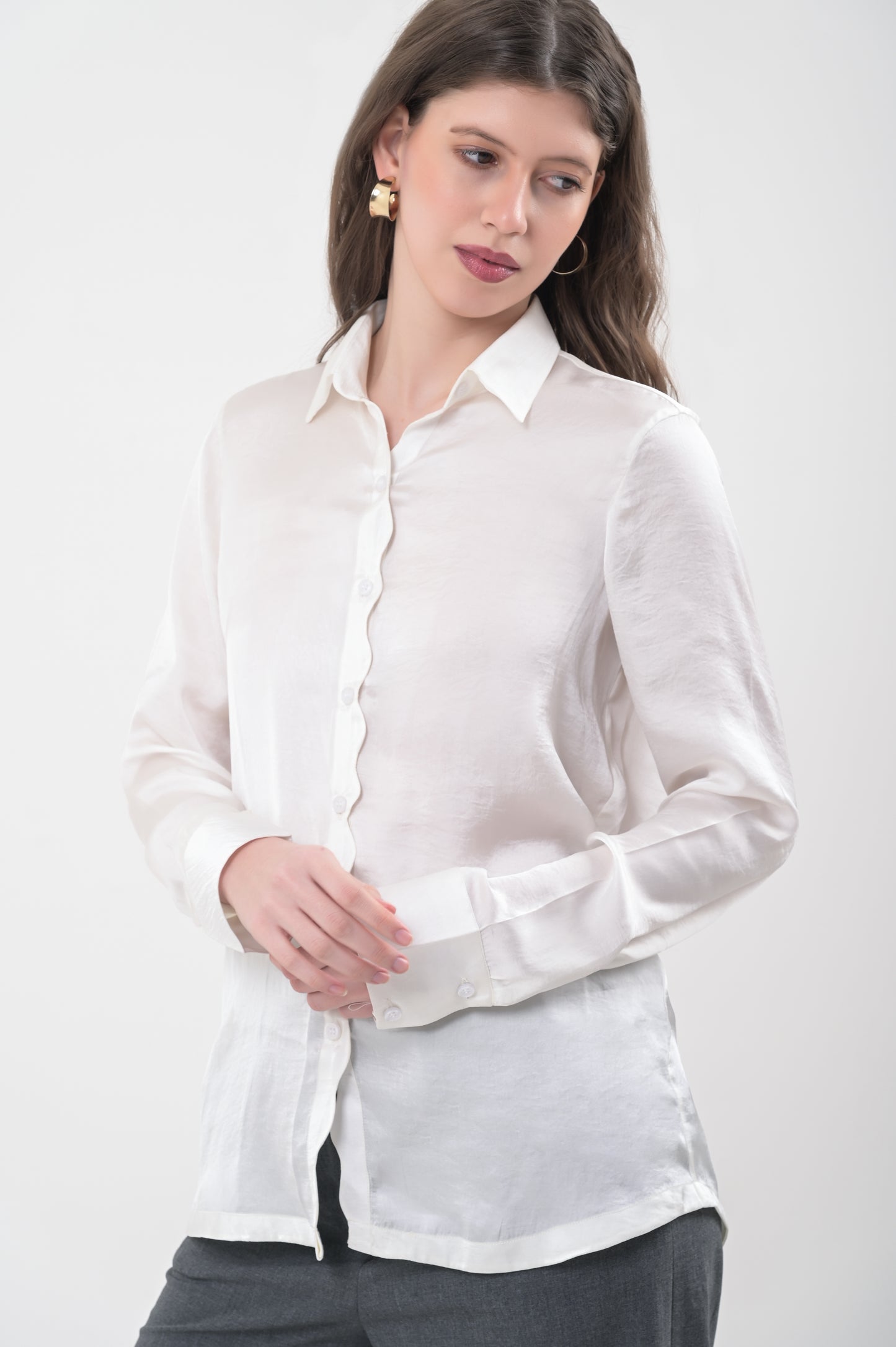 White Satin Scallop Shirt