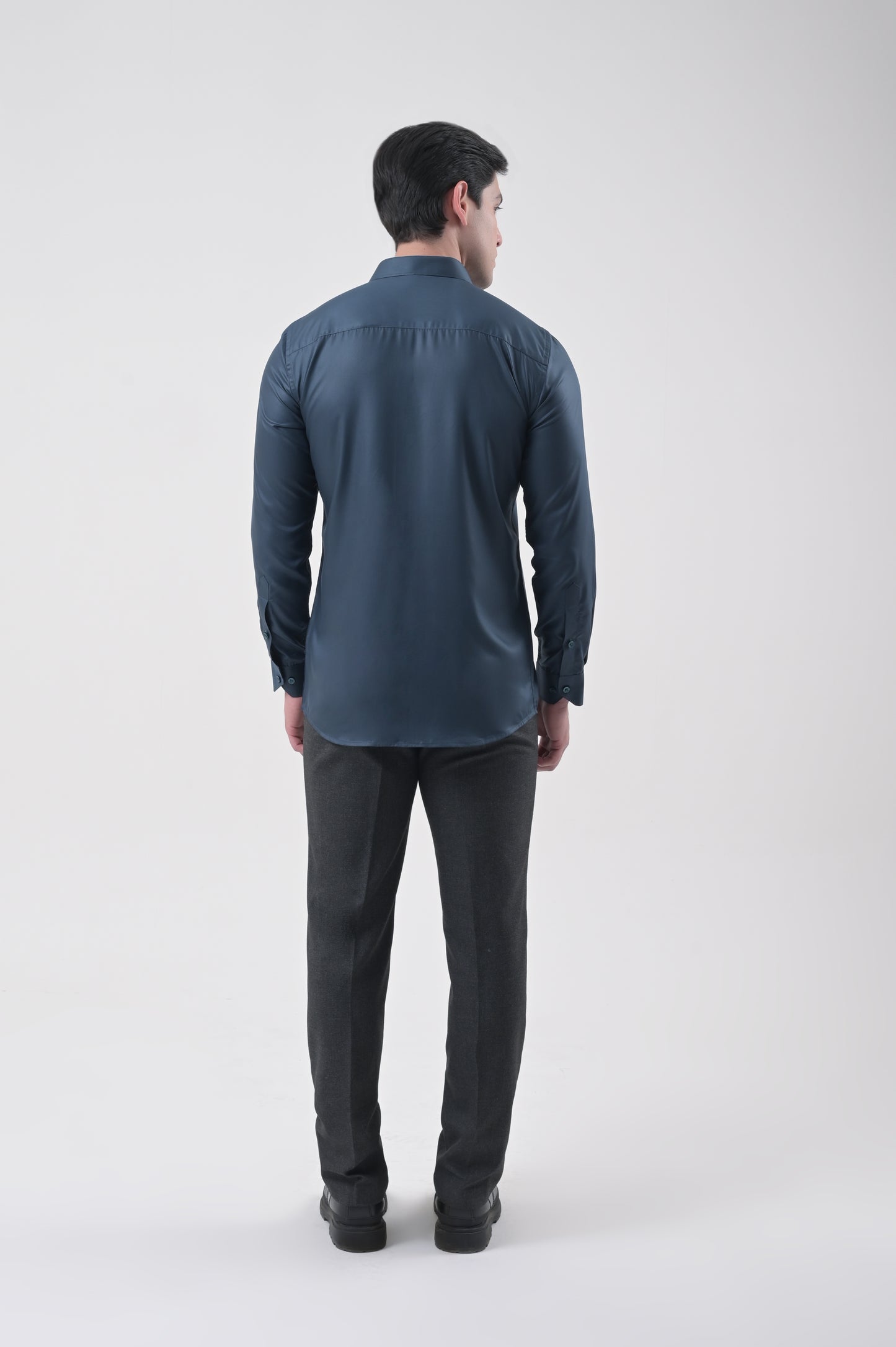 Silk Cotton Blend Shirt Teal Blue