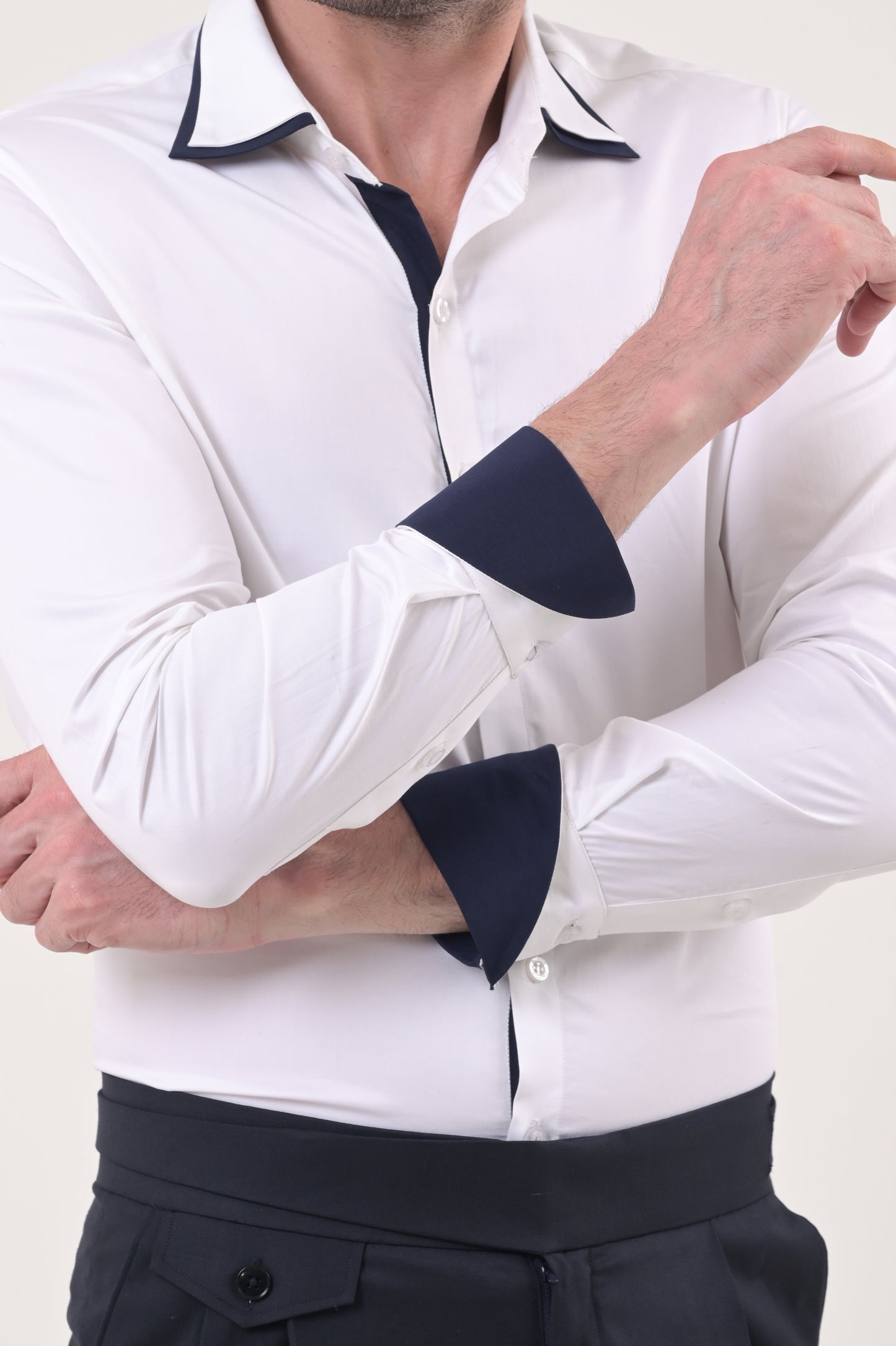 White Stain-Free Blue Cuff Shirt