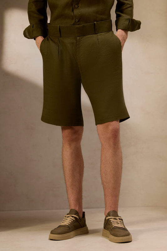 Olive Green Linen Shorts