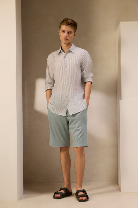 Coastal Breeze  Pinstripe Linen Shirt