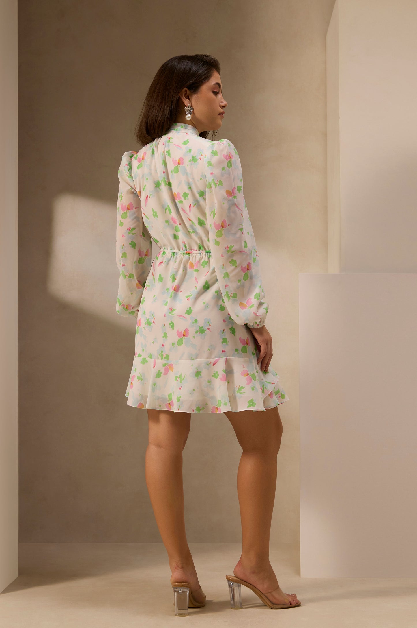 White Floral Printed Mini Dress