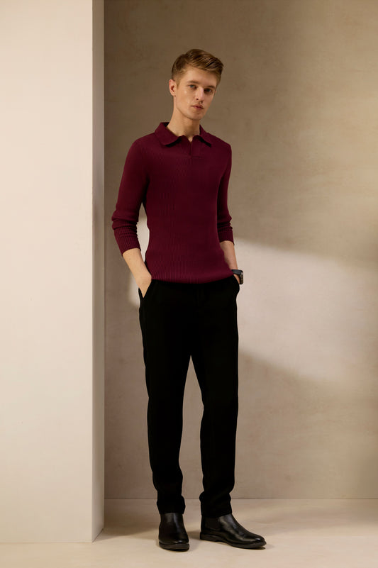 Luxe Wine Ribbed Knit Shirt