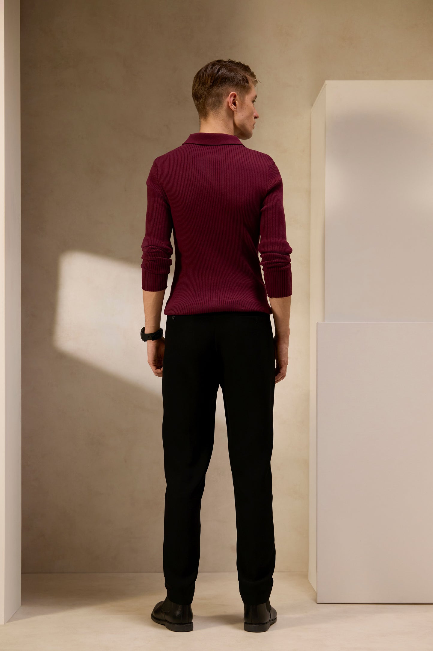 Luxe Wine Ribbed Knit Shirt