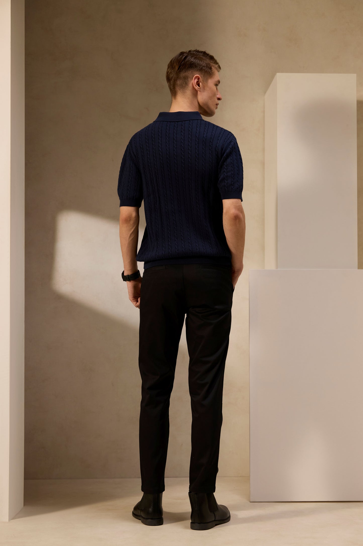 Navy Cable-Knit Zip Shirt