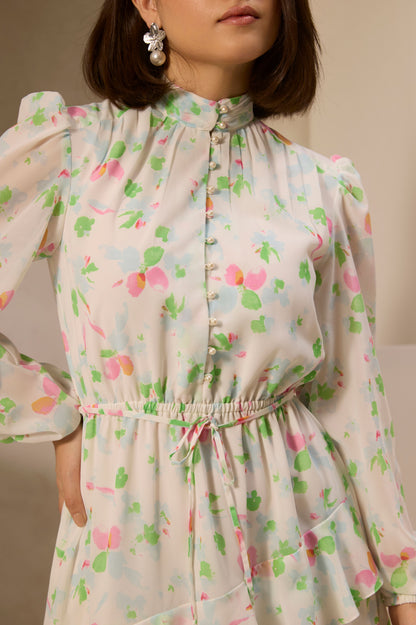 White Floral Printed Mini Dress