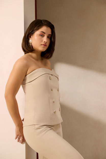 Beige Double-Breasted Tailored Top