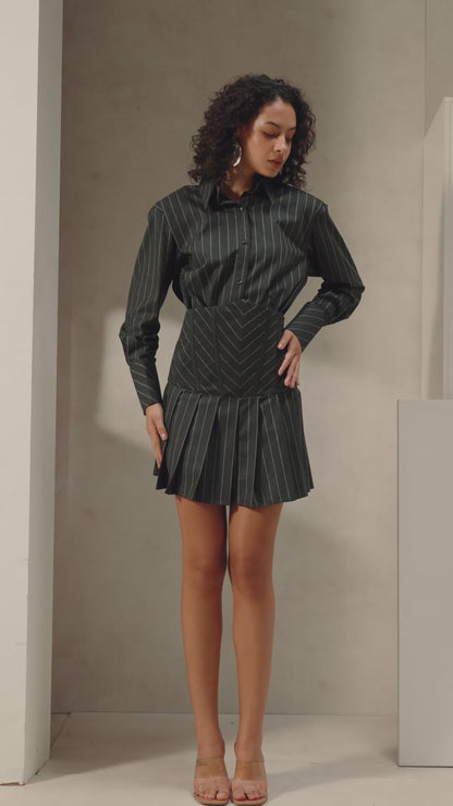 Powerlines Pinstripe Corset Dress