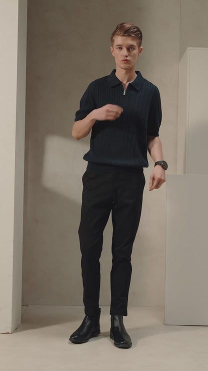 Navy Cable-Knit Zip Shirt