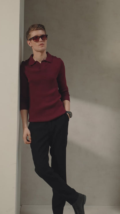 Luxe Wine Ribbed Knit Shirt