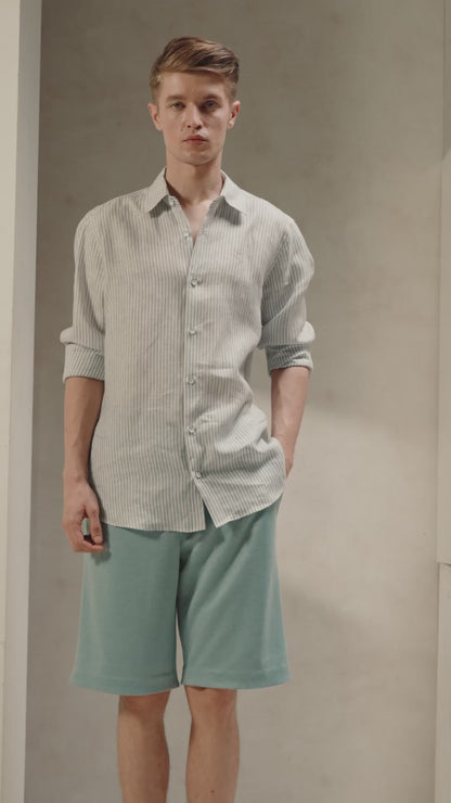 Coastal Breeze  Pinstripe Linen Shirt
